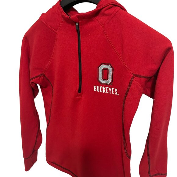 Ohio State Buckeyes 1/2 Zip Fleece Hooded Pullover Sweatshirt Size Small Red - Picture 2 of 6